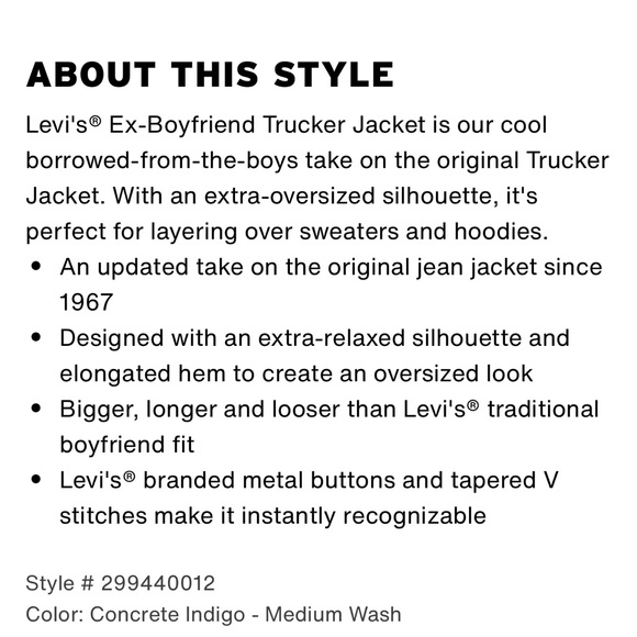 Levi Strauss & Co Ex Boyfriend Trucker Jacket Size Small. - Picture 5 of 5